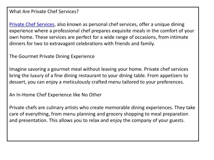 what are private chef services private chef