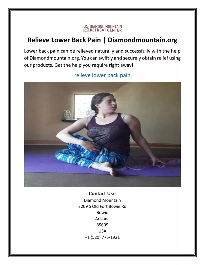 relieve lower back pain diamondmountain org