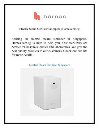 Electric Steam Sterilizer Singapore  Harnes.com.sg