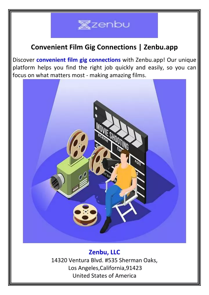 convenient film gig connections zenbu app