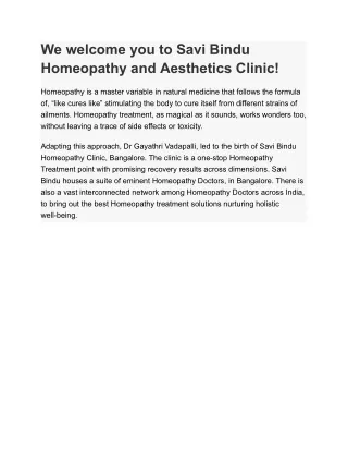 We welcome you to Savi Bindu Homeopathy and Aesthetics Clinic!