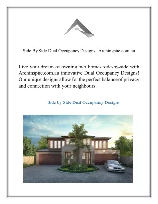 Side By Side Dual Occupancy Designs Archinspire.com
