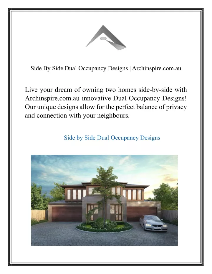 side by side dual occupancy designs archinspire