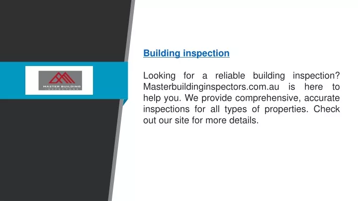 building inspection looking for a reliable