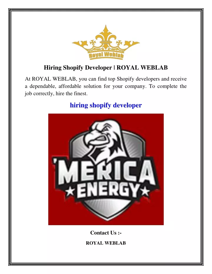 hiring shopify developer royal weblab