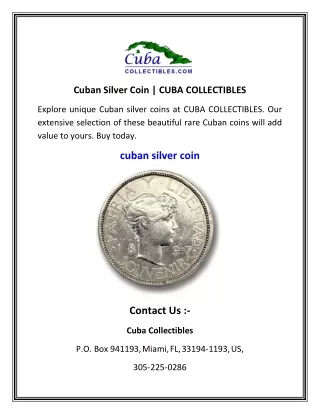 Cuban Silver Coin   CUBA COLLECTIBLES