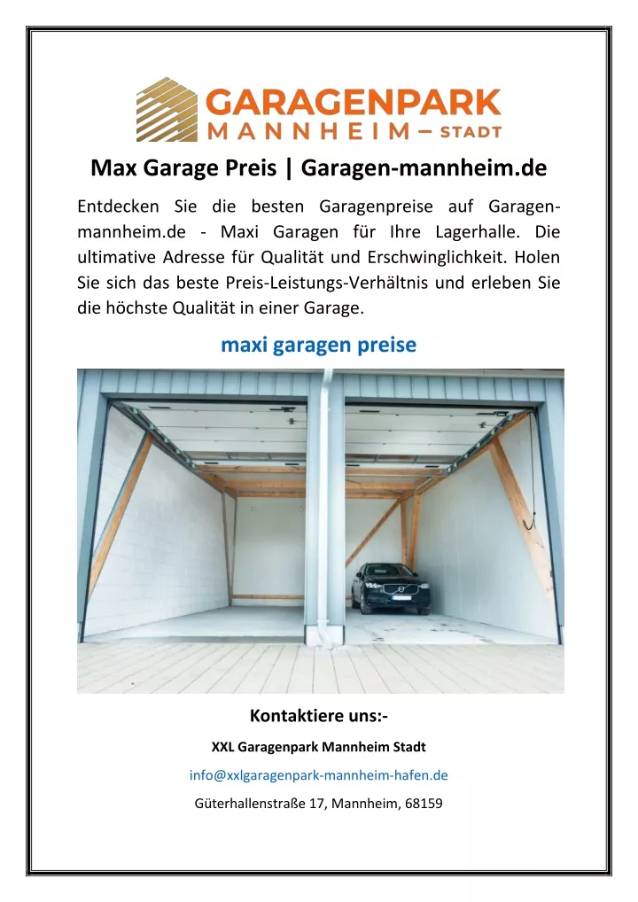 max garage preis garagen mannheim de