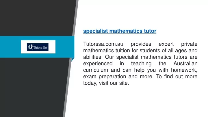 specialist mathematics tutor tutorssa