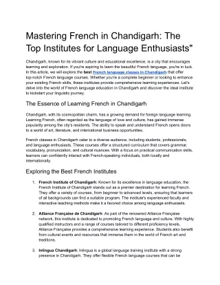 Mastering French in Chandigarh: The Top Institutes for Language Enthusiasts