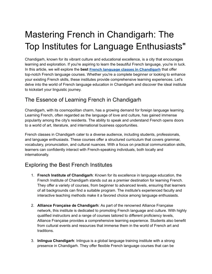 mastering french in chandigarh the top institutes