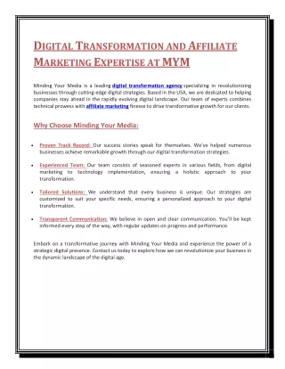 Digital Transformation and Affiliate Marketing Expertise at MYM