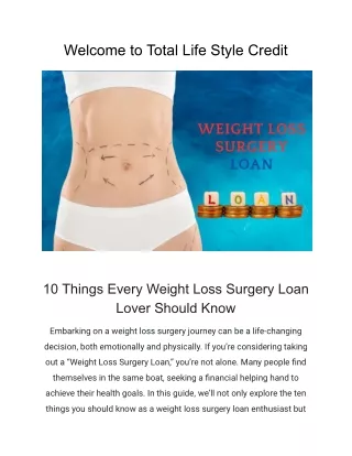 10 Things Every Weight Loss Surgery Loan Lover Should Know