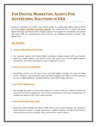 Top Digital Marketing Agency For Advertising Solutions in USA