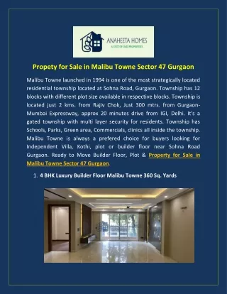 Propety for Sale in Malibu Towne Sector 47 Gurgaon