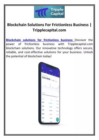 Blockchain Solutions For Frictionless Business | Tripplecapital.com