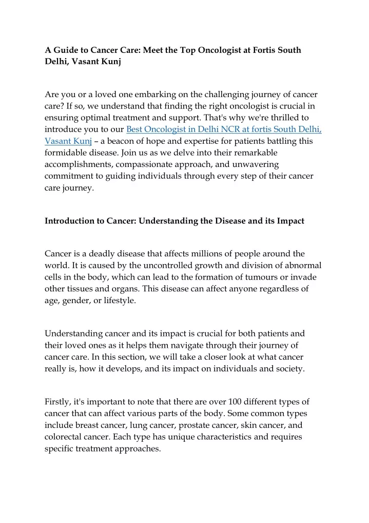 a guide to cancer care meet the top oncologist