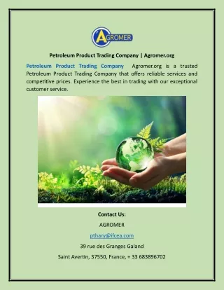 Petroleum Product Trading Company | Agromer.org