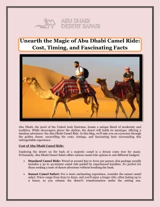 Unearth the Magic of Abu Dhabi Camel Ride Cost, Timing, and Fascinating Facts