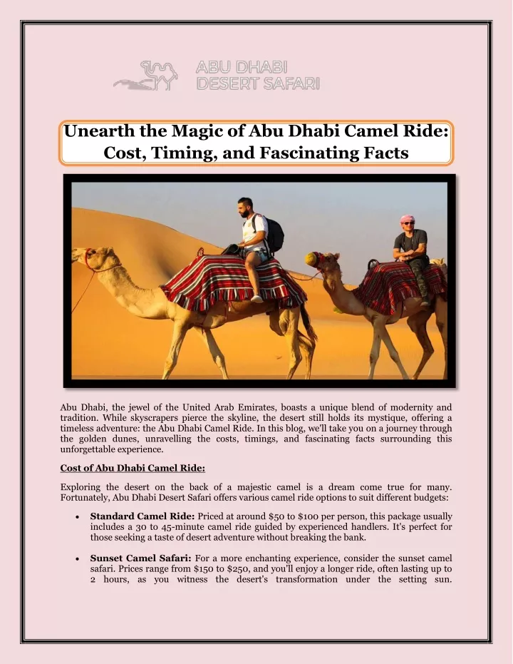 unearth the magic of abu dhabi camel ride cost
