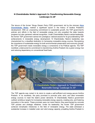 N Chandrababu Naidu’s Approach In Transforming Renewable Energy Landscape In AP