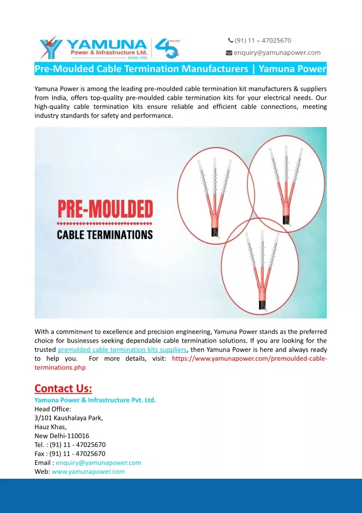 pre moulded cable termination manufacturers