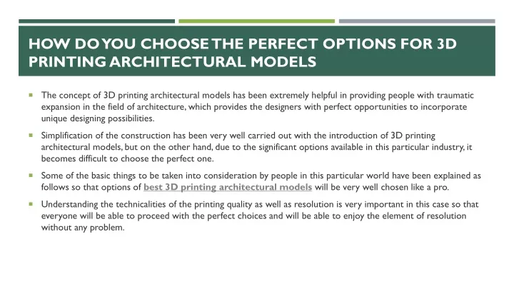 how do you choose the perfect options for 3d printing architectural models