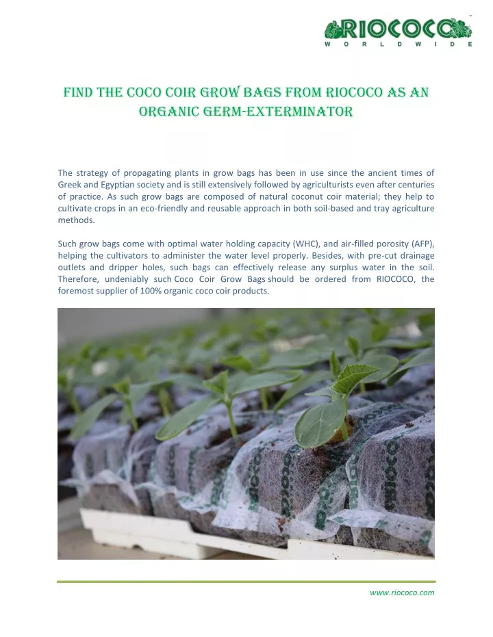 find the coco coir grow bags from riococo