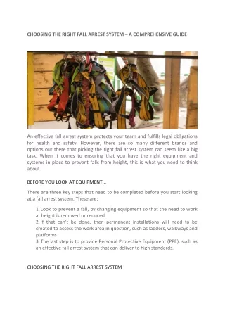 choosing the right fall arrest system