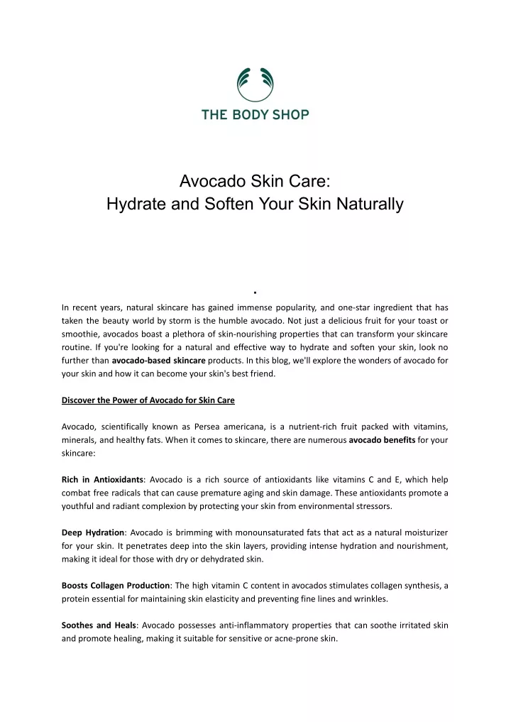 avocado skin care hydrate and soften your skin