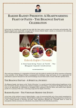 Rakesh Rajdev Presents - A Heartwarming Feast of Faith - The Bhagwat Saptah Celebration