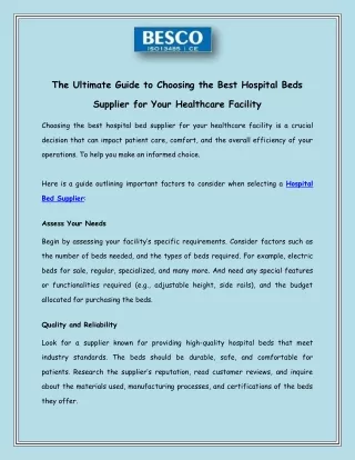 The Ultimate Guide to Choosing the Best Hospital Beds Supplier for Your Healthcare Facility