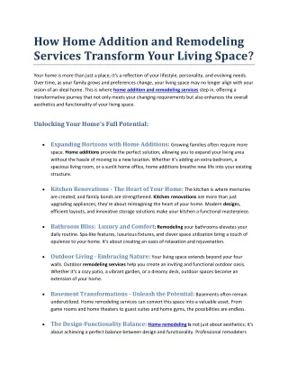 How Home Addition and Remodeling Services Transform Your Living Space