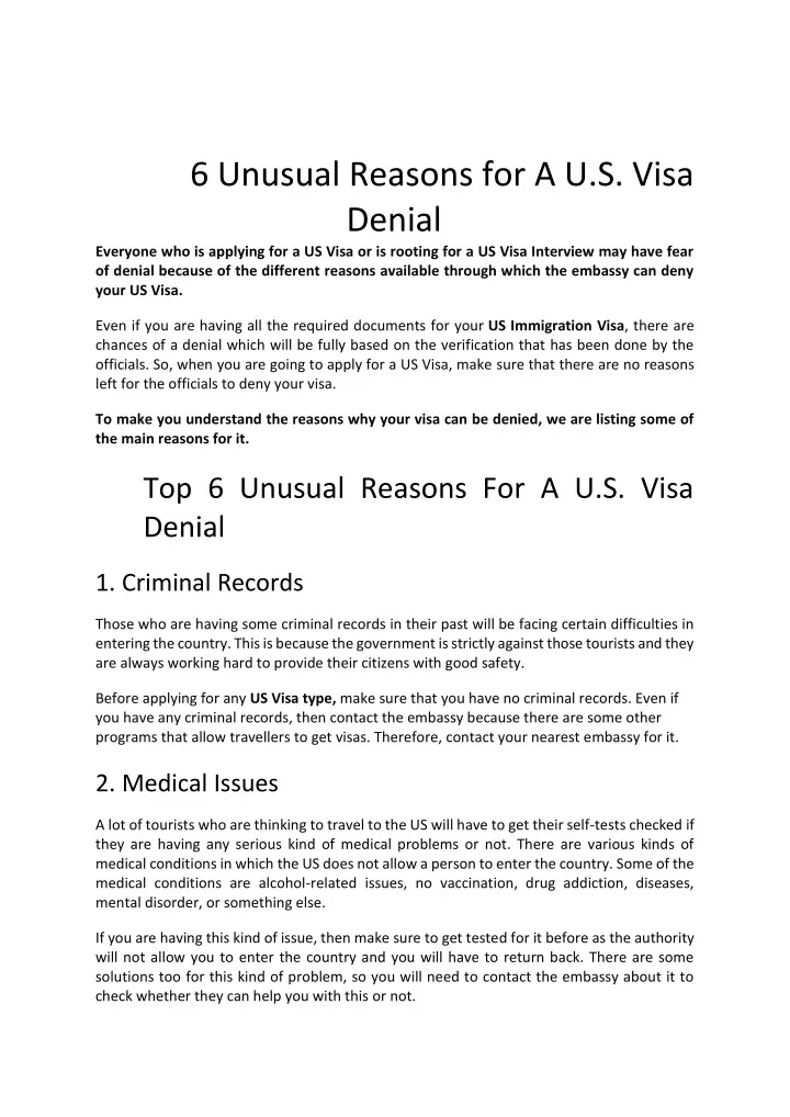 6 unusual reasons for a u s visa denial u s visa