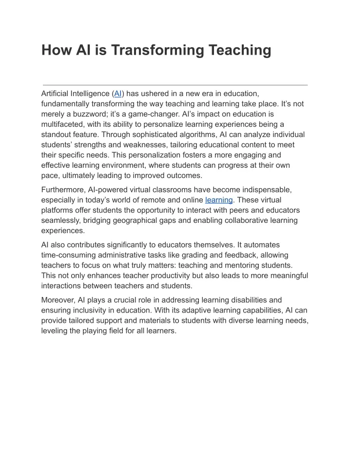 how ai is transforming teaching
