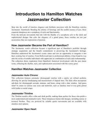 introduction to hamilton watches jazzmaster
