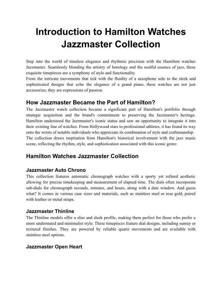 introduction to hamilton watches jazzmaster