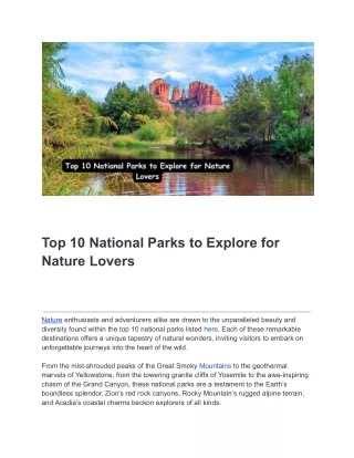 Top 10 National Parks to Explore for Nature Lovers