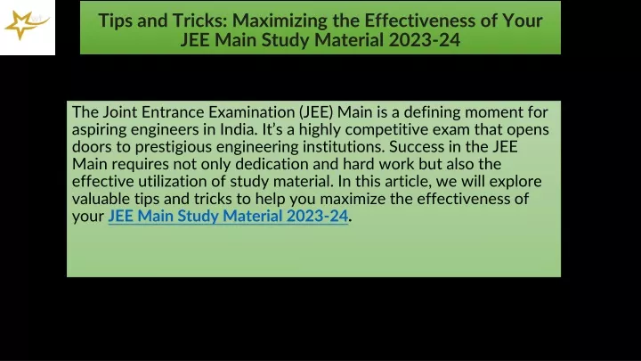 tips and tricks maximizing the effectiveness of your jee main study material 2023 24