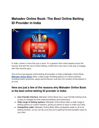 Mahadev Online Book_ The Best Online Betting ID Provider in India