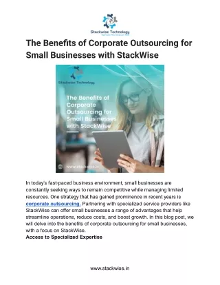 The Benefits of Corporate Outsourcing for Small Businesses with StackWise