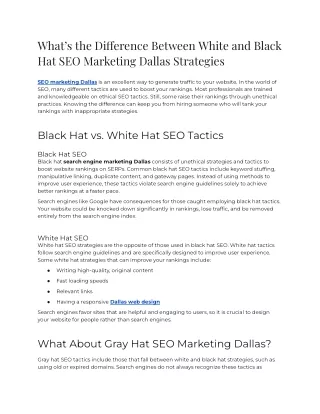 2023 - What’s the Difference Between White and Black Hat SEO Marketing Dallas Strategies