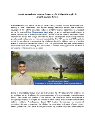 Nara Chandrababu Naidu's Endeavors To Mitigate Drought In Ananthapuram District