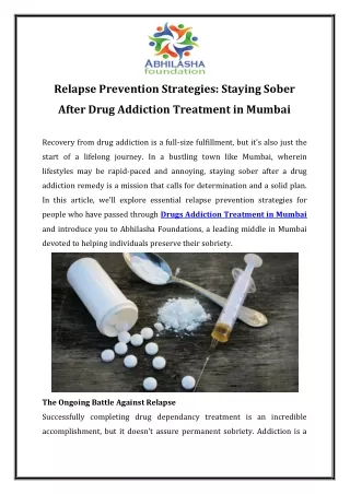 Relapse Prevention Strategies Staying Sober After Drug Addiction Treatment in Mumbai