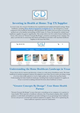Home Medical Equipment & Supplies In Tx-Greater Concepts By Design