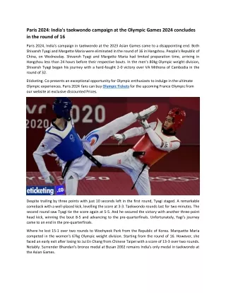 Paris 2024 India's taekwondo campaign at the Olympic Games 2024 concludes in the round of 16