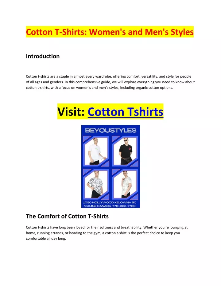 cotton t shirts women s and men s styles