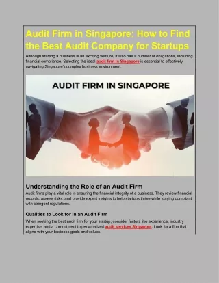 Audit Firm in Singapore: How to Find the Best Audit Company for Startups