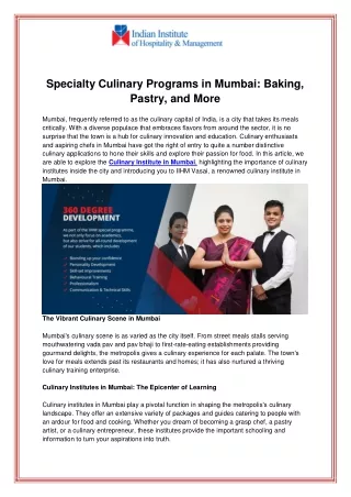 Specialty Culinary Programs in Mumbai Baking Pastry and More