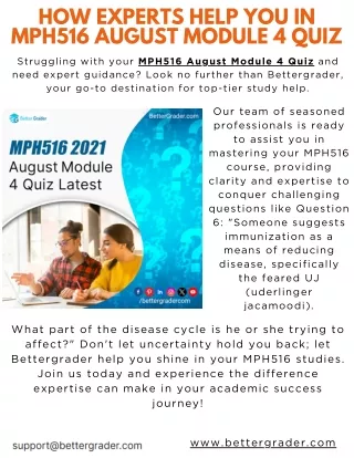 How Experts Help You in MPH516 August Module 4 Quiz