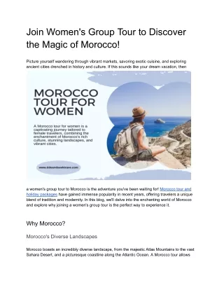 Join Women's Group Tour to Discover the Magic of Morocco